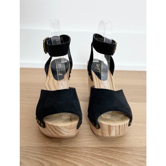Free People Pasadena Black Suede Wood Ankle Wrap Platform Heel EU37 - Picture 2 of 9